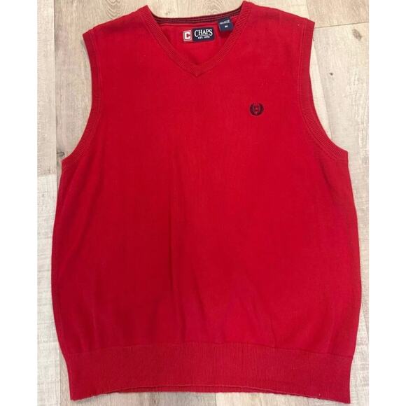 Chaps Sweater Vest Mens Medium Red Knitted Sleeveless Slim Fit V Neck Pullover - Picture 1 of 6